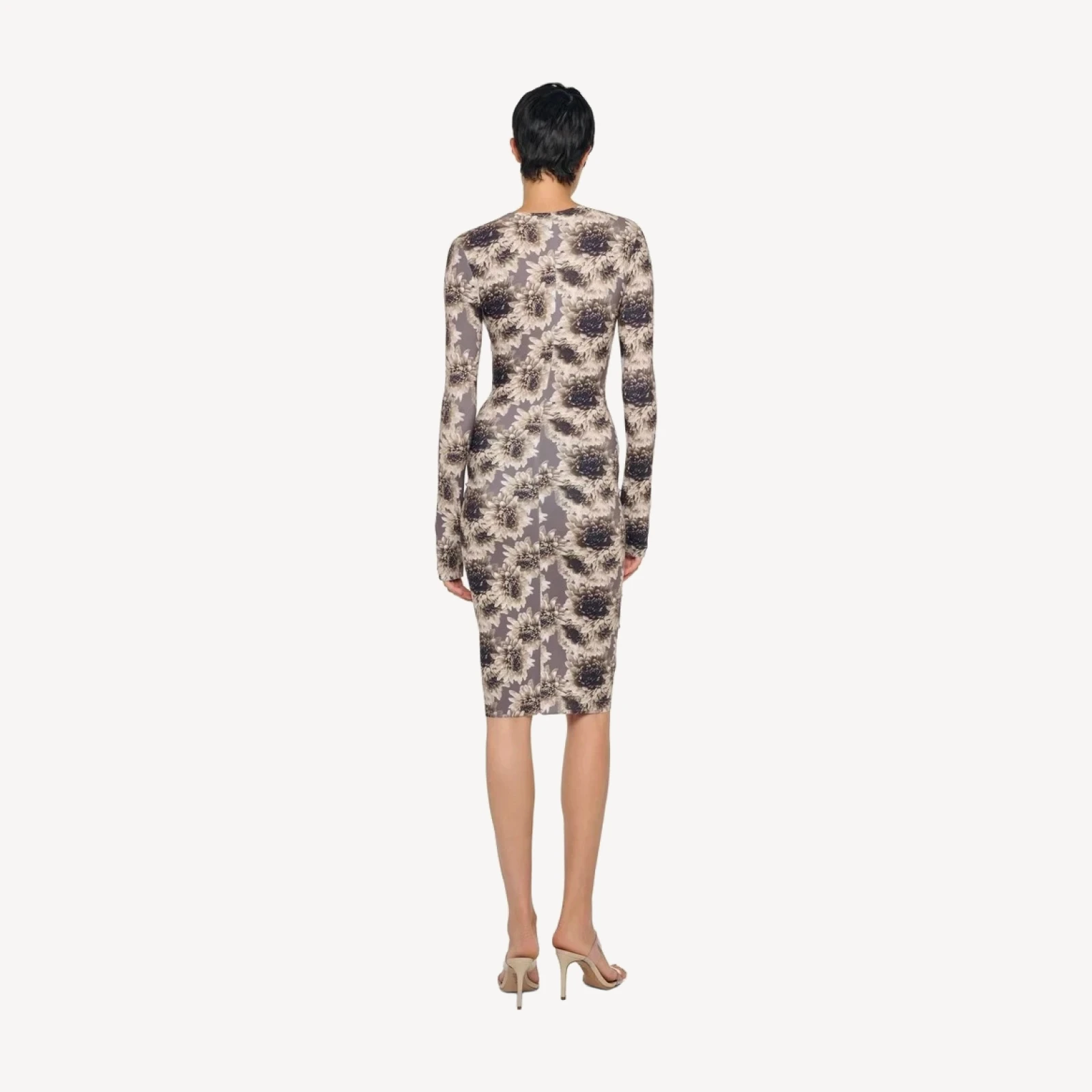 LONG SLEEVE VNECK SHIRRED FRONT DRESS