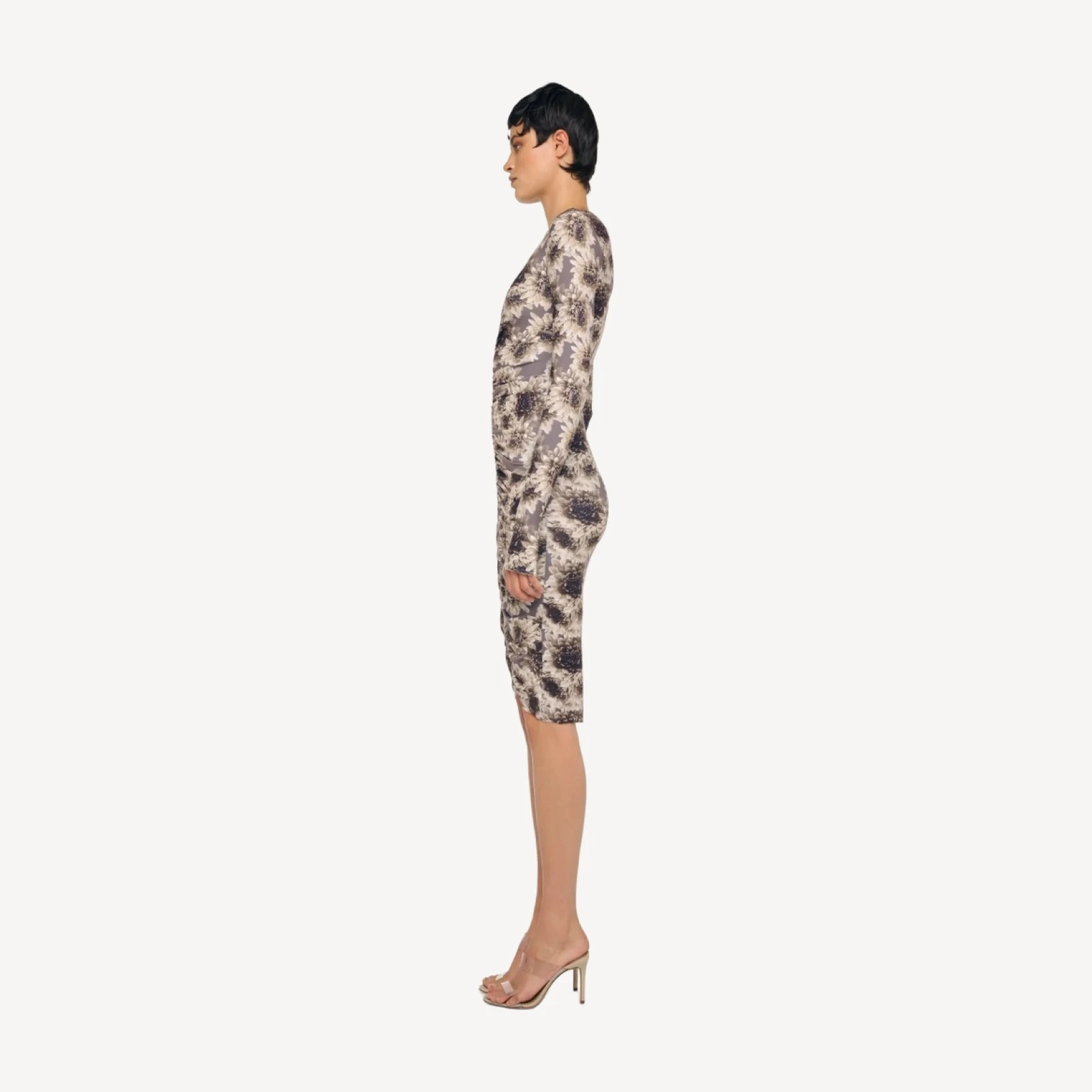 LONG SLEEVE VNECK SHIRRED FRONT DRESS