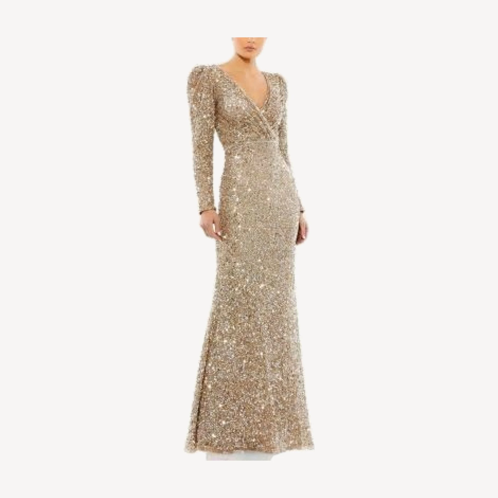 Mac Duggal Puff Shoulder Sequined Surplice Gown