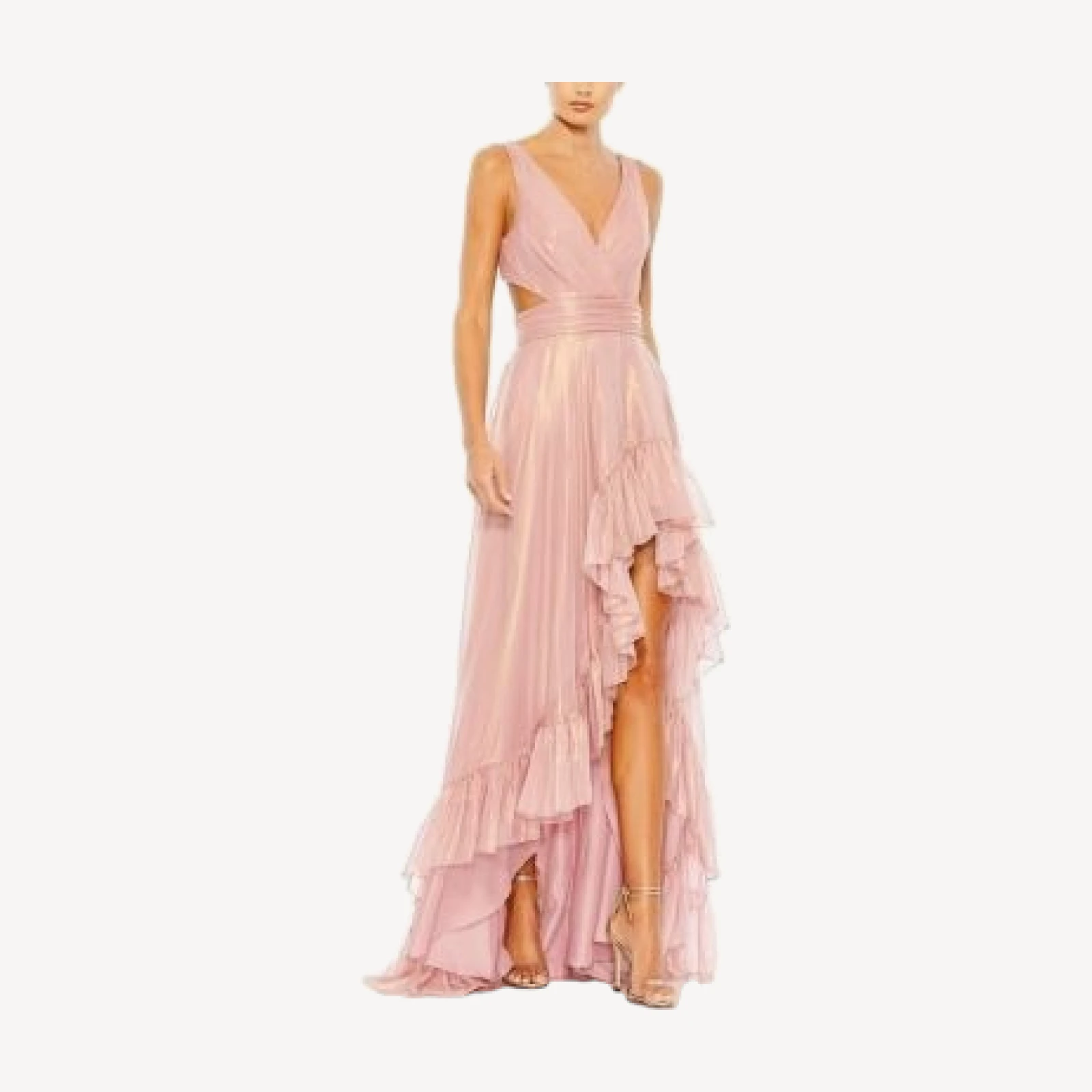 Mac Duggal Cut Out High Low Ruffle Gown