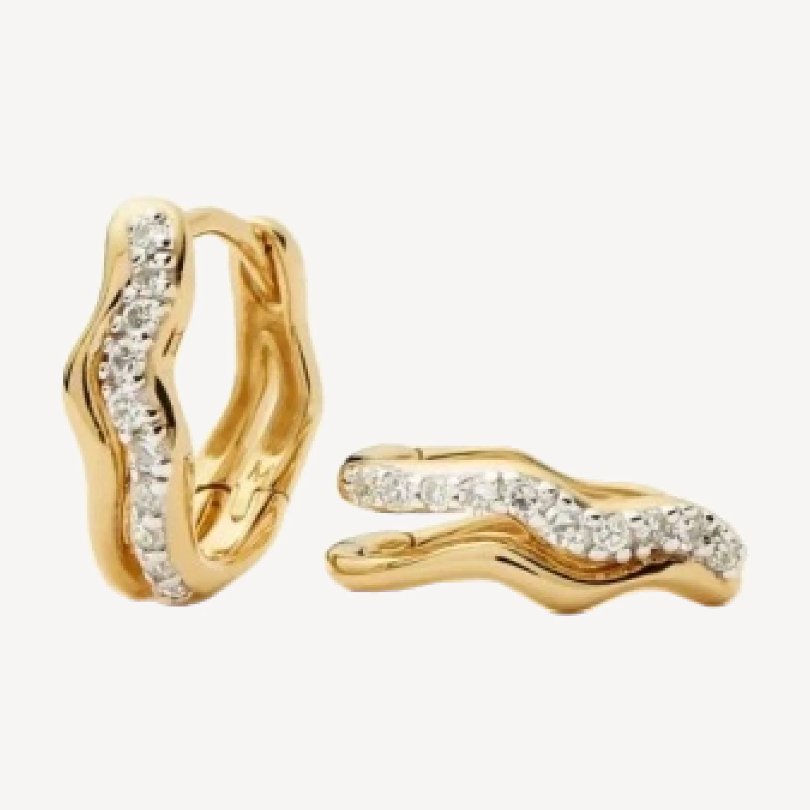 Molten Snow Solid Gold Diamond Double Mini Hoop Earrings | 9ct Solid Yellow Gold/Lab Grown Diamond