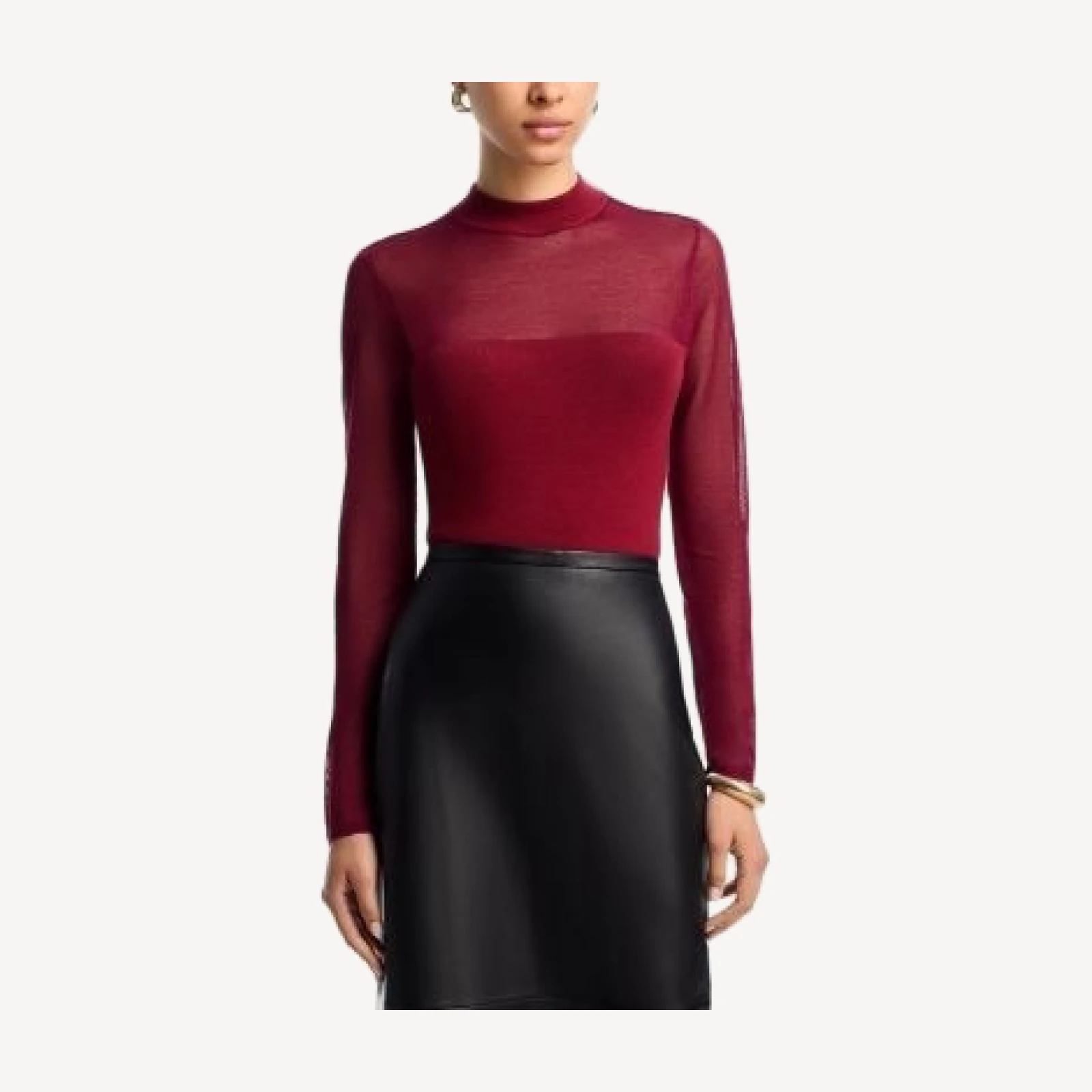 Aqua Sheer Knit Mock Neck Top - Exclusive