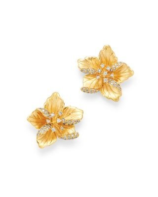 Bloomingdale's Fine Collection Diamond Flower Earrings in 14K Textured Yellow Gold, 0.30 tcw