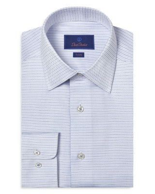 David Donahue Trim Fit Micro Dobby Dot Dress Shirt