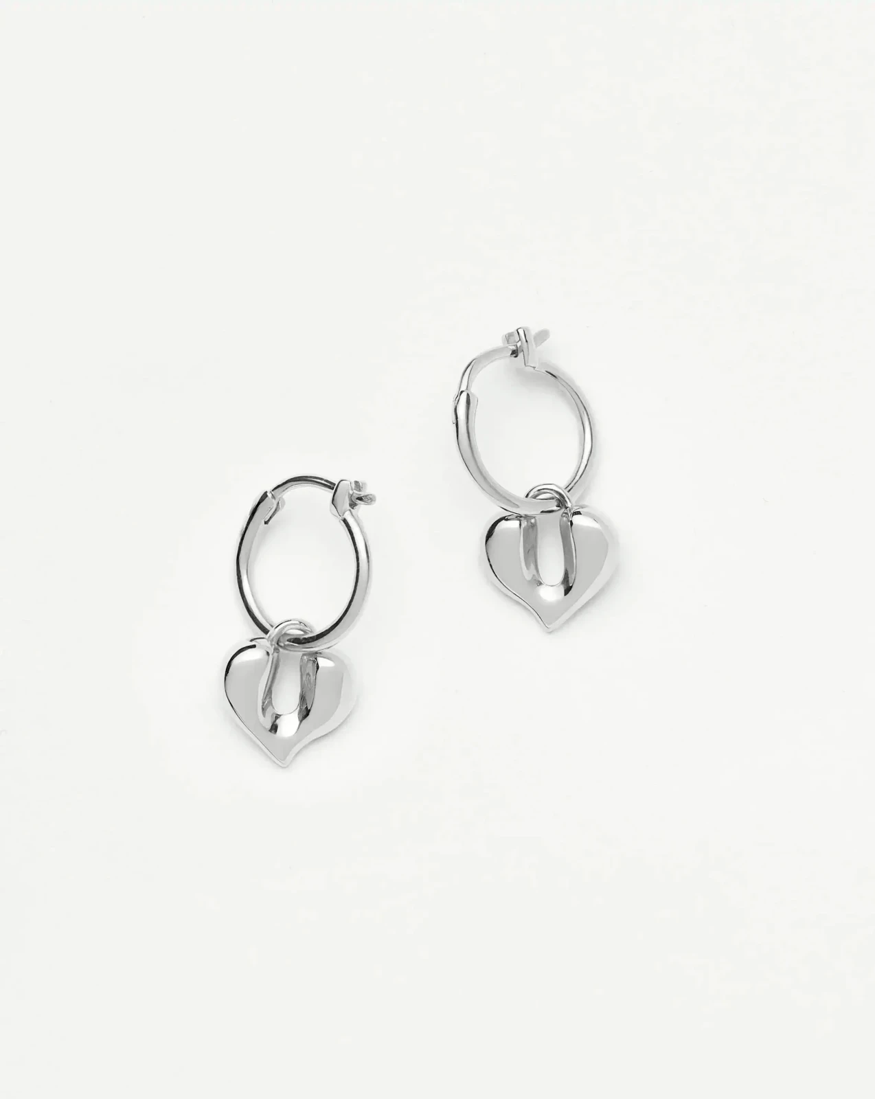 Molten Heart Charm Hoop Earrings | Silver Plated