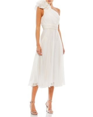Mac Duggal Rosette One Shoulder Tea Length Dress