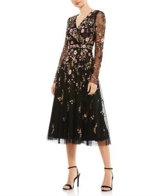 Mac Duggal Floral Embroidered A-Line Cocktail Dress