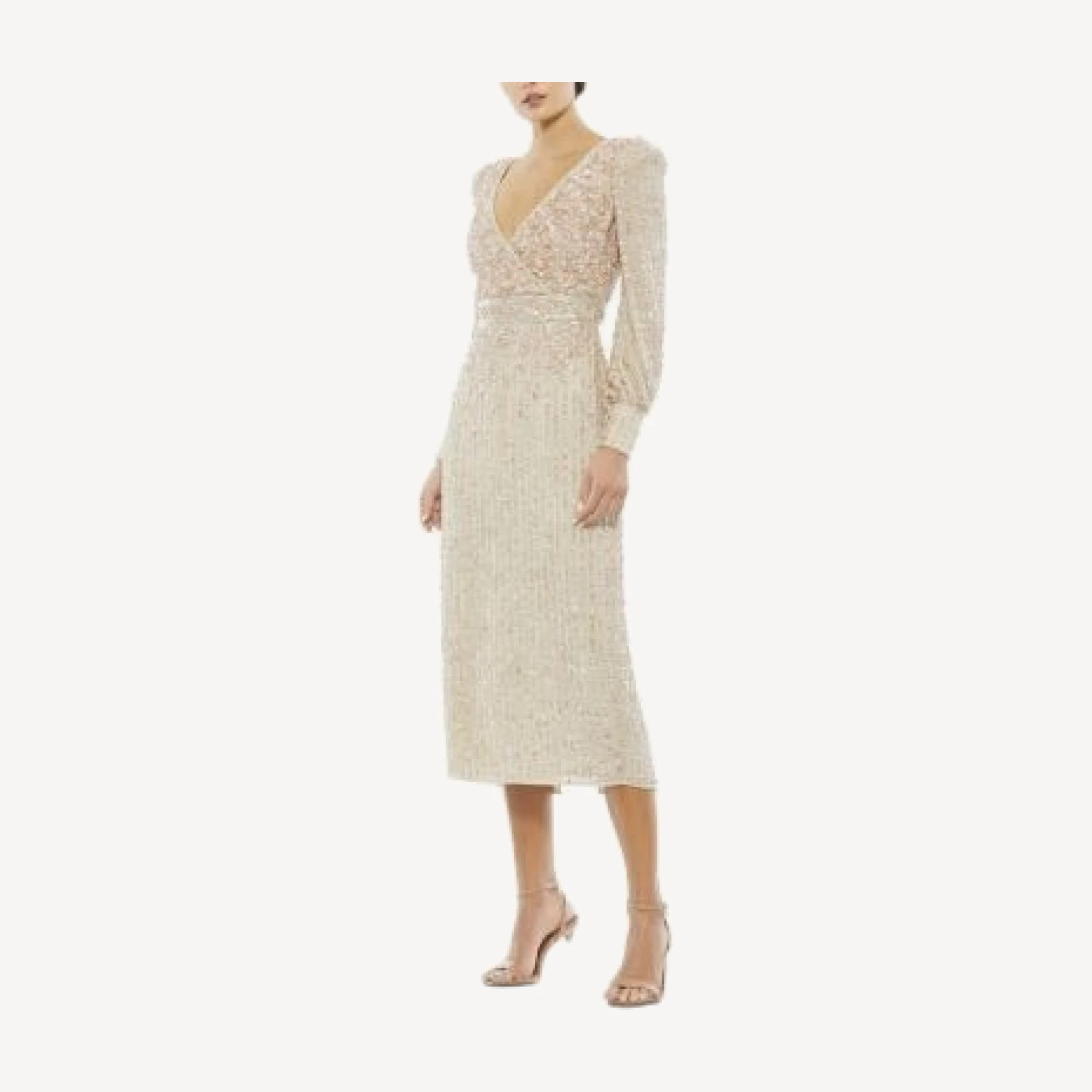 Mac Duggal Sequined V Neck Bishop Sleeve Dress