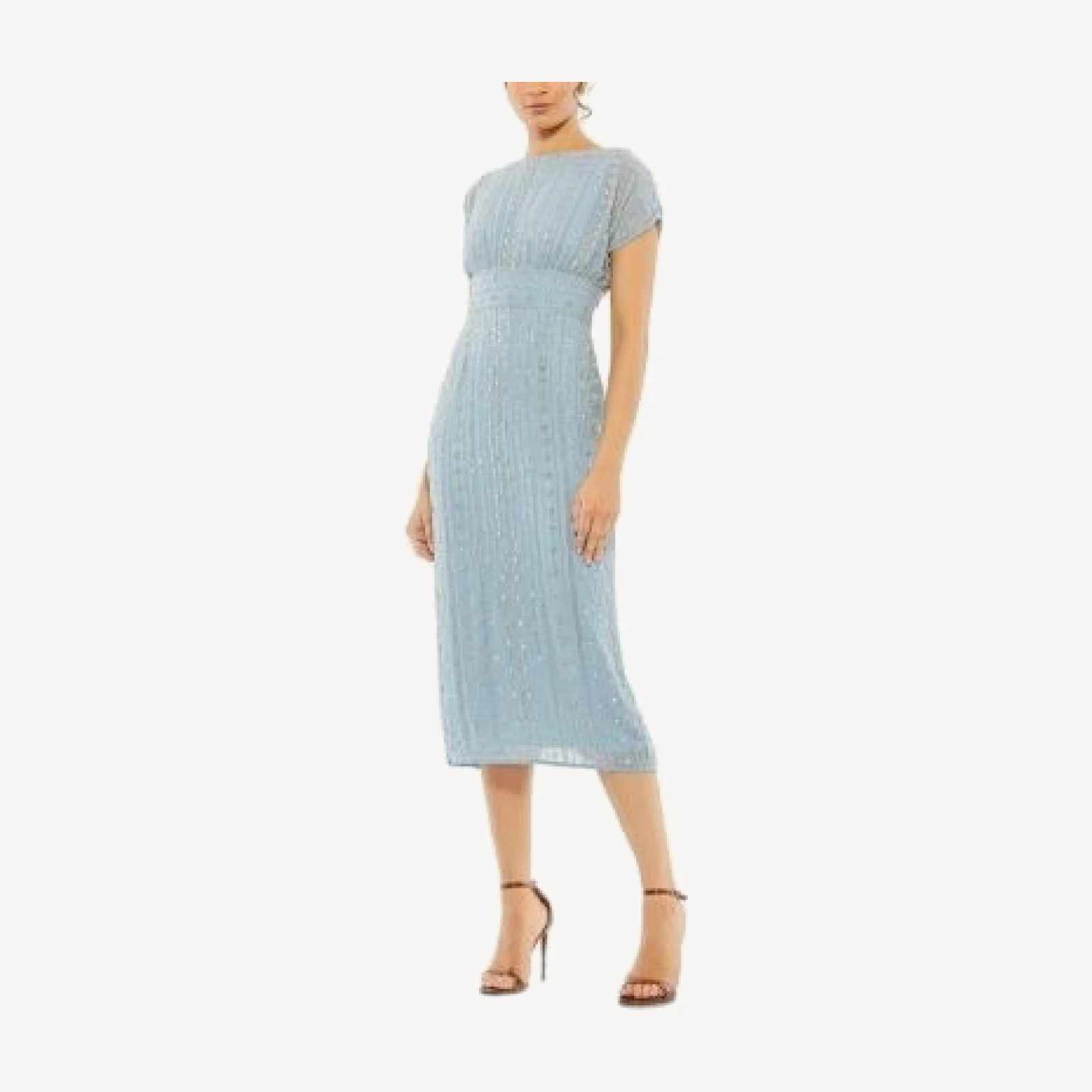 Mac Duggal Beaded Cap Sleeve Column Midi Dress