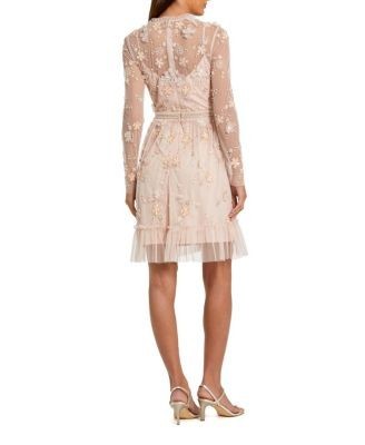 Mac Duggal Sheer Long Sleeve Embellished Midi Dress