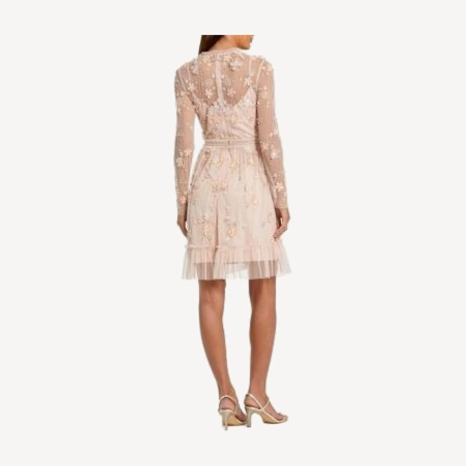 Mac Duggal Sheer Long Sleeve Embellished Midi Dress