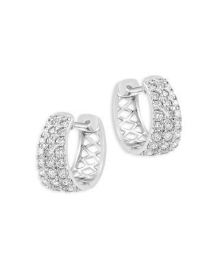 Bloomingdale's Fine Collection Pave Diamond Huggie Hoop Earrings in 14K White Gold, 1.10 tcw