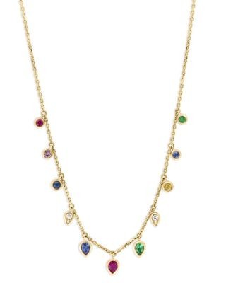 Bloomingdale's Fine Collection Rainbow Sapphire & Diamond Bezel Necklace in 14K Yellow Gold, 18