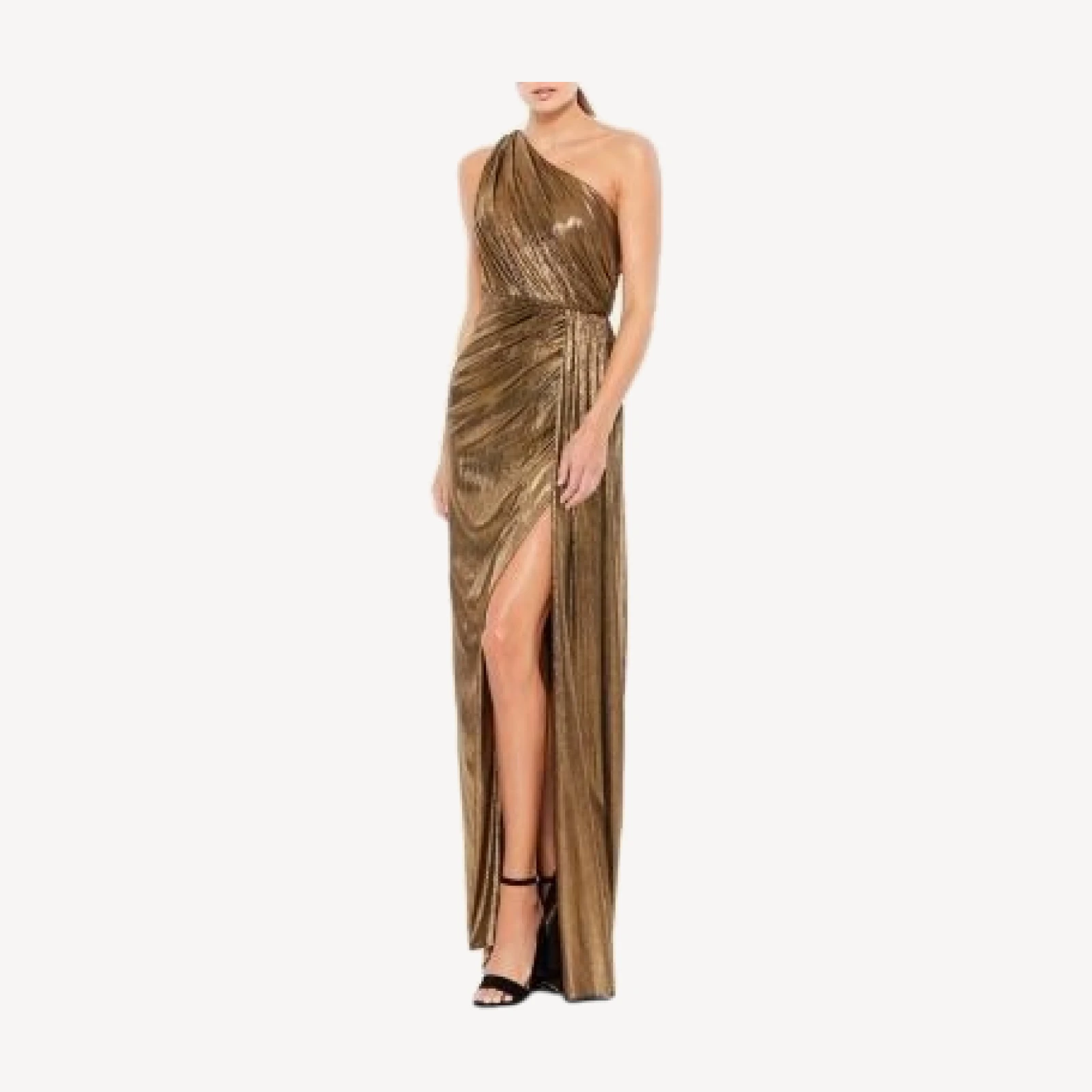 Mac Duggal Metallic Draped One Shoulder Grecian Dress
