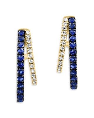 Bloomingdale's Fine Collection Sapphire & Diamond Graduated J Hoop Earrings in 14K Yellow Gold