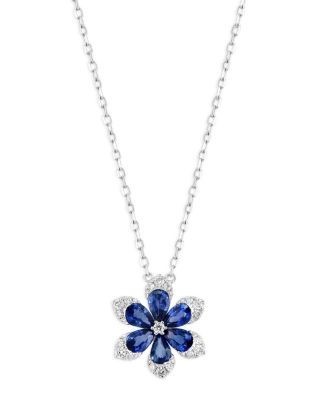 Bloomingdale's Fine Collection Blue Sapphire & Diamond Flower Pendant Necklace in 14K White Gold, 18