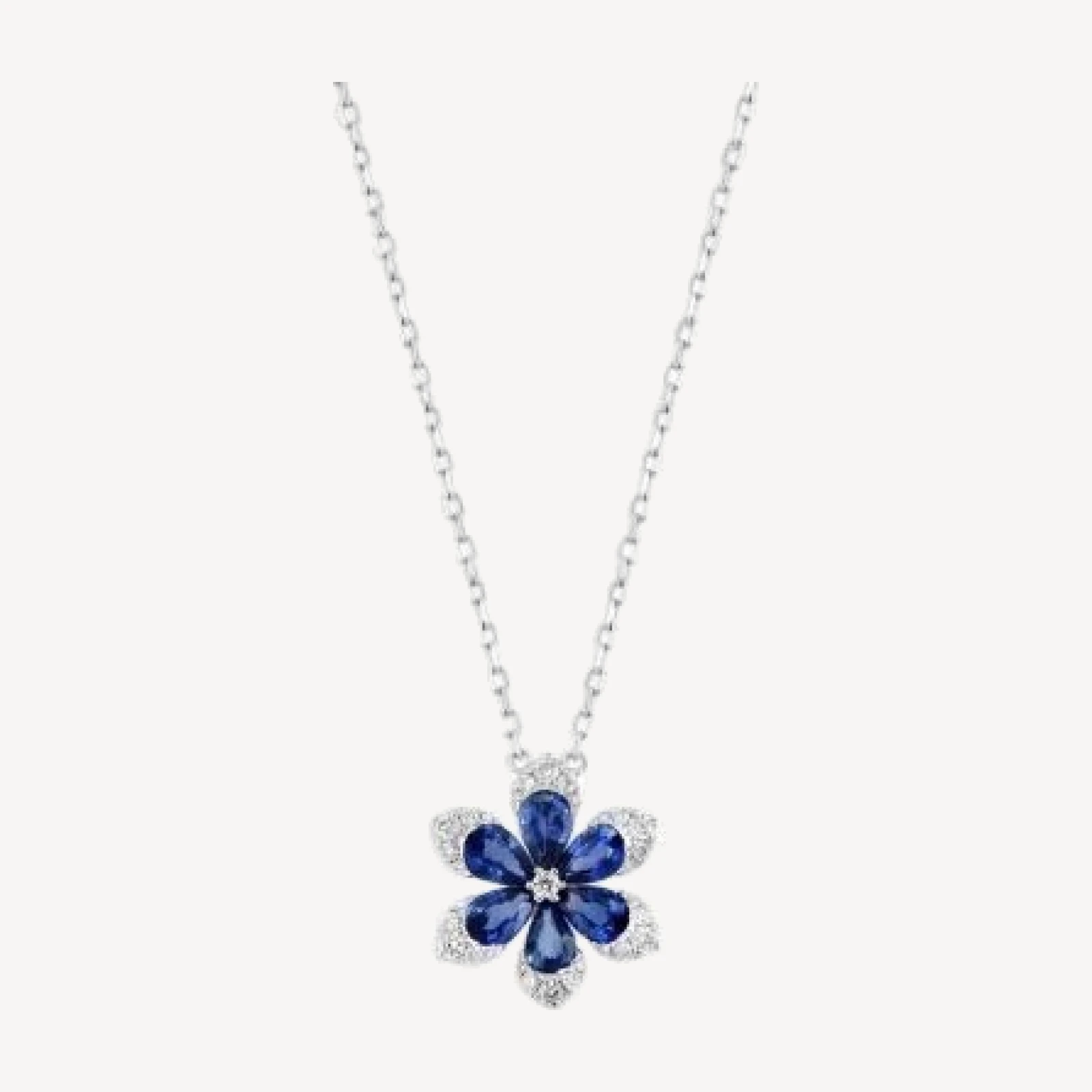 Bloomingdale's Fine Collection Blue Sapphire & Diamond Flower Pendant Necklace in 14K White Gold, 18