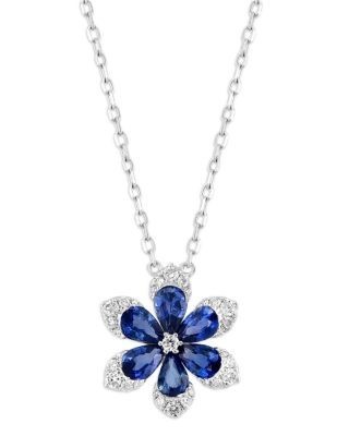 Bloomingdale's Fine Collection Blue Sapphire & Diamond Flower Pendant Necklace in 14K White Gold, 18