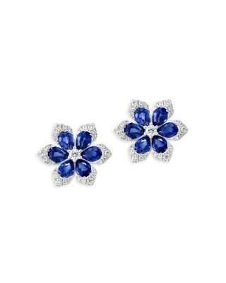 Bloomingdale's Fine Collection Blue Sapphire & Diamond Flower Stud Earrings in 14K White Gold