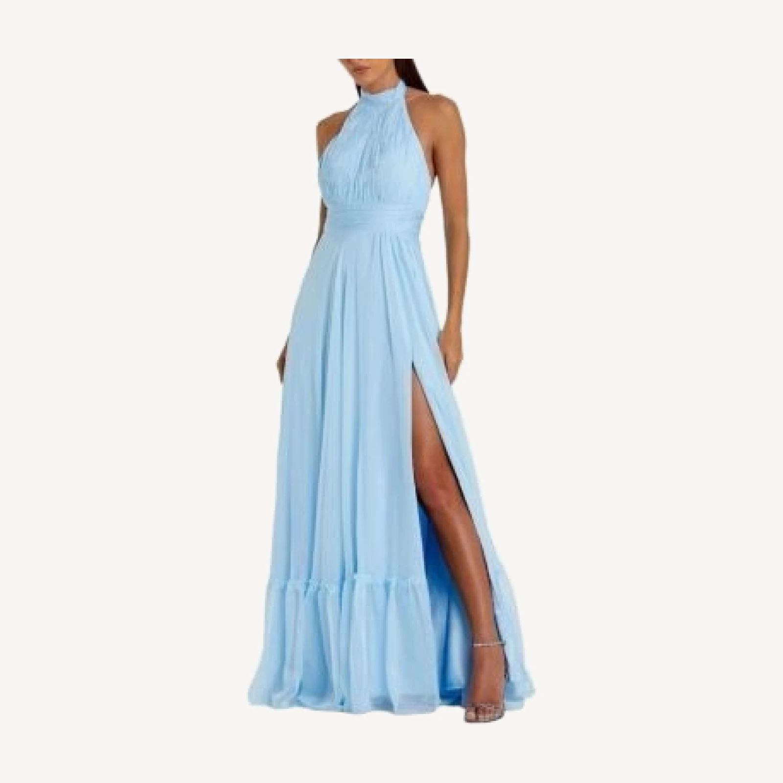 Mac Duggal High Neck Tiered Chiffon Halter Gown
