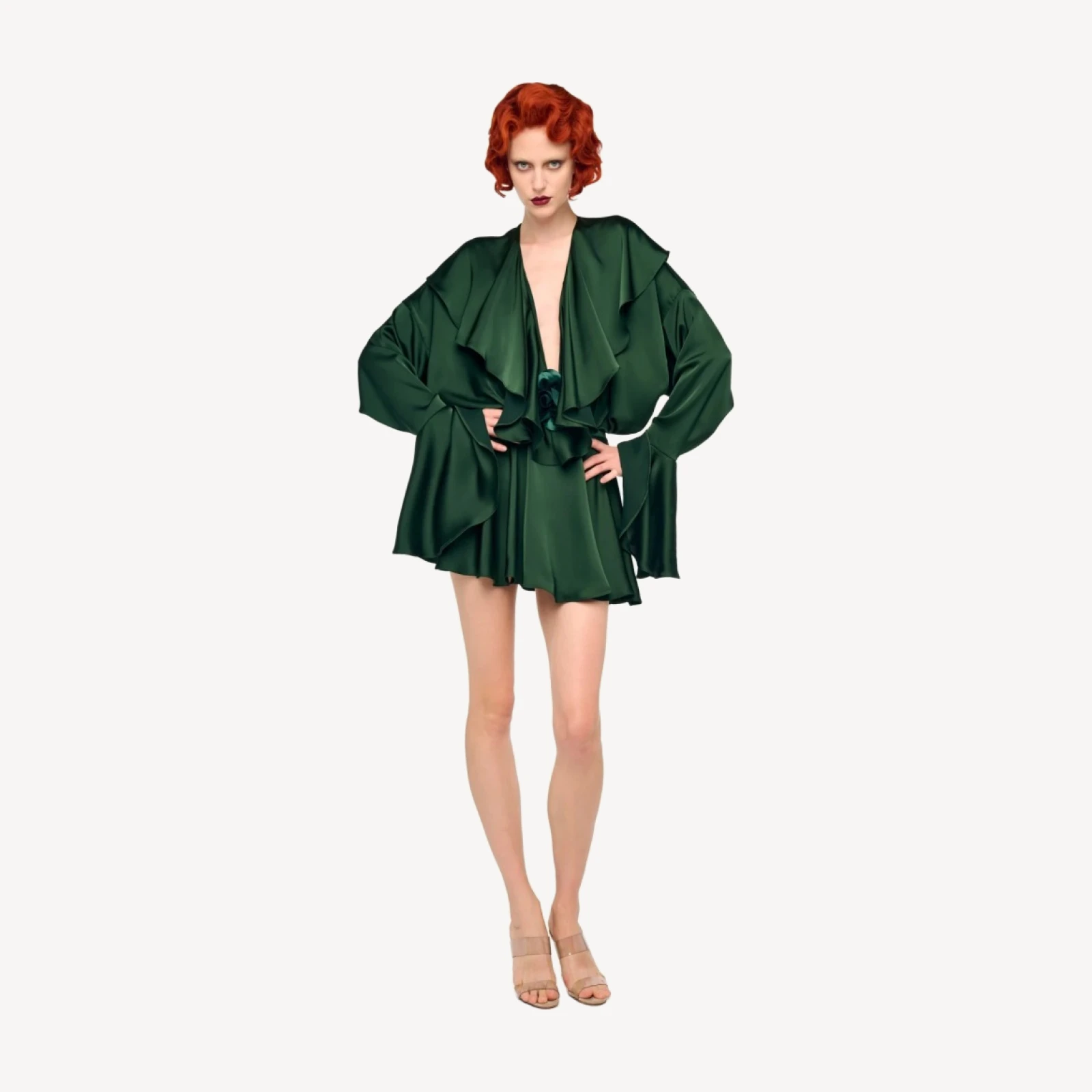LONG SLEEVE DEEP V RUFFLE BODYSUIT