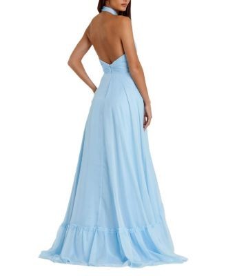 Mac Duggal High Neck Tiered Chiffon Halter Gown