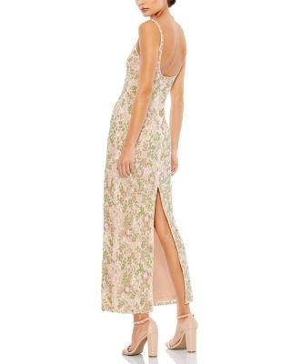 Mac Duggal Sleeveless Hand Beaded Floral Midi Dress