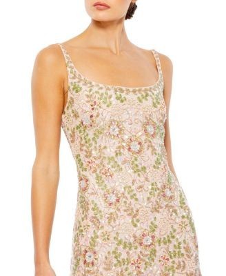Mac Duggal Sleeveless Hand Beaded Floral Midi Dress