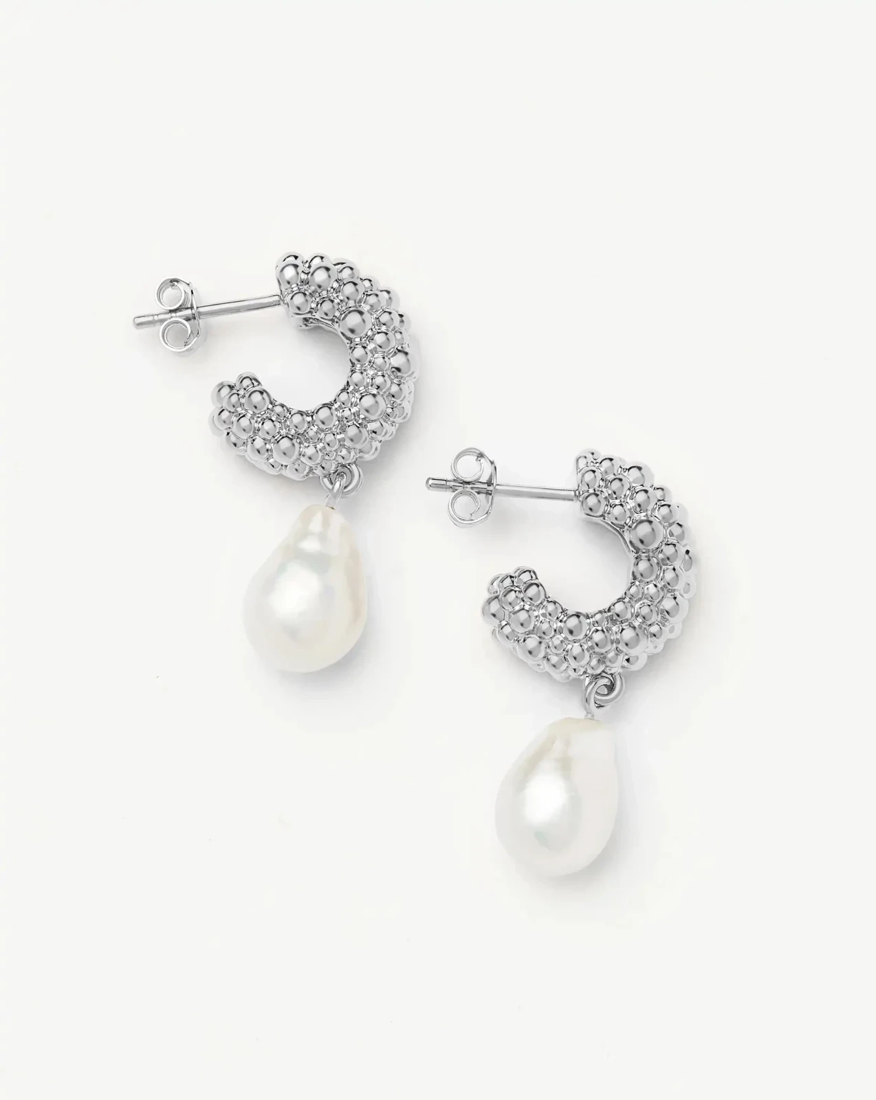 Pearl Baya Charm Hoop Earrings | Silver Plated/Pearl
