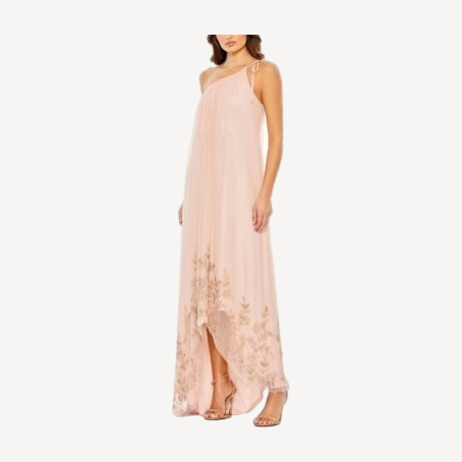 Mac Duggal Flowy One Shoulder Asymmetrical Beaded Gown