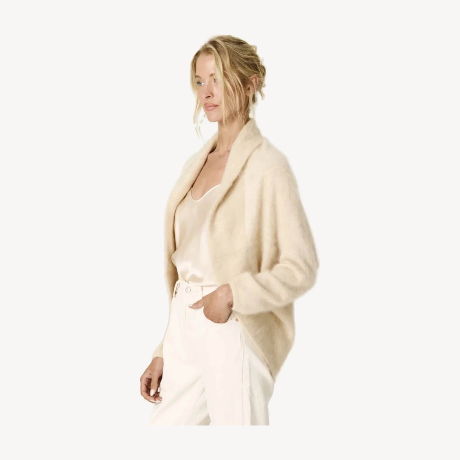 ROSALIND BRUSHED CASHMERE SHRUG - BARLEY