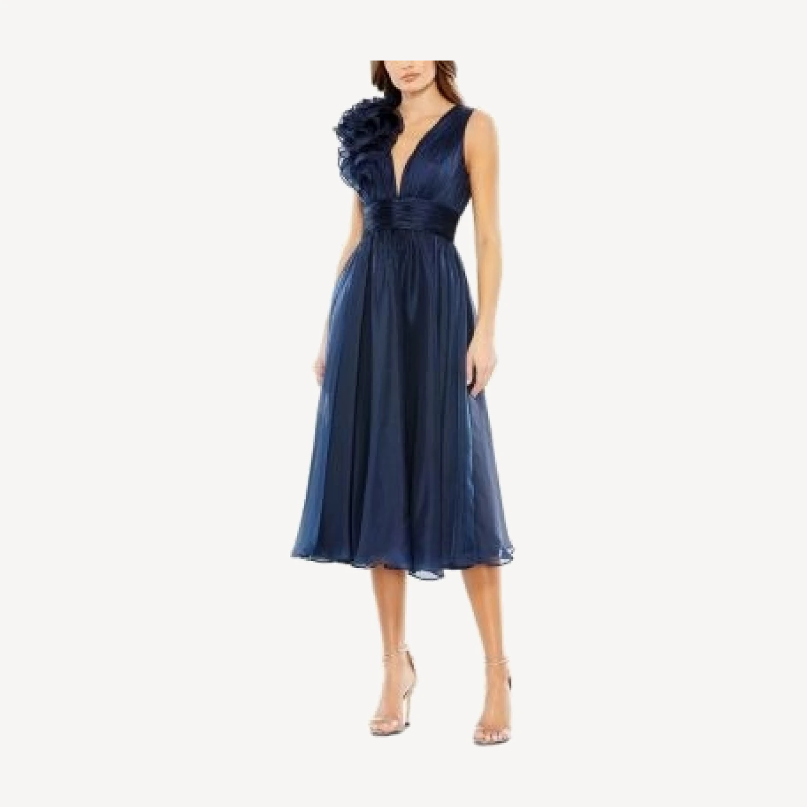 Mac Duggal Sleeveless Chiffon A-Line Tea Length Cocktail Dress