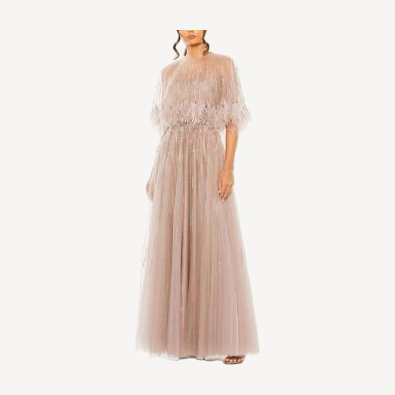 Mac Duggal Embellished A Line Dress with Feather Detail Cape