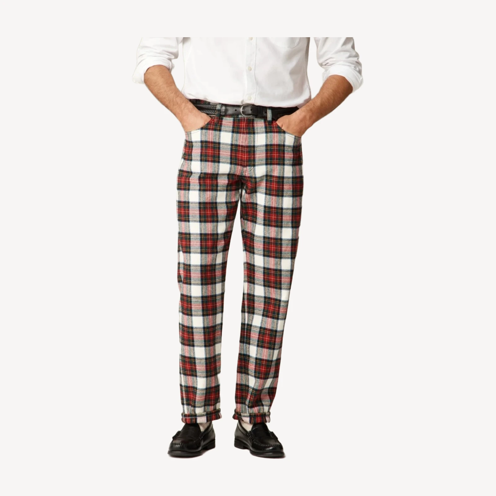 Classic five-pocket twill pant in Stewart tartan