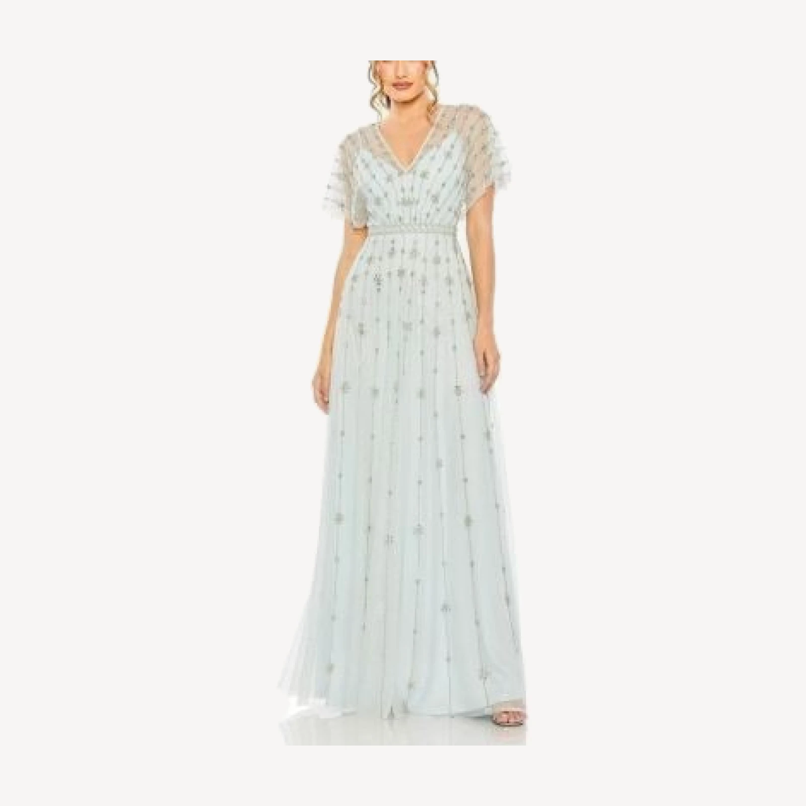 Mac Duggal V Neck Embellished Flutter Sleeve A Line Gown