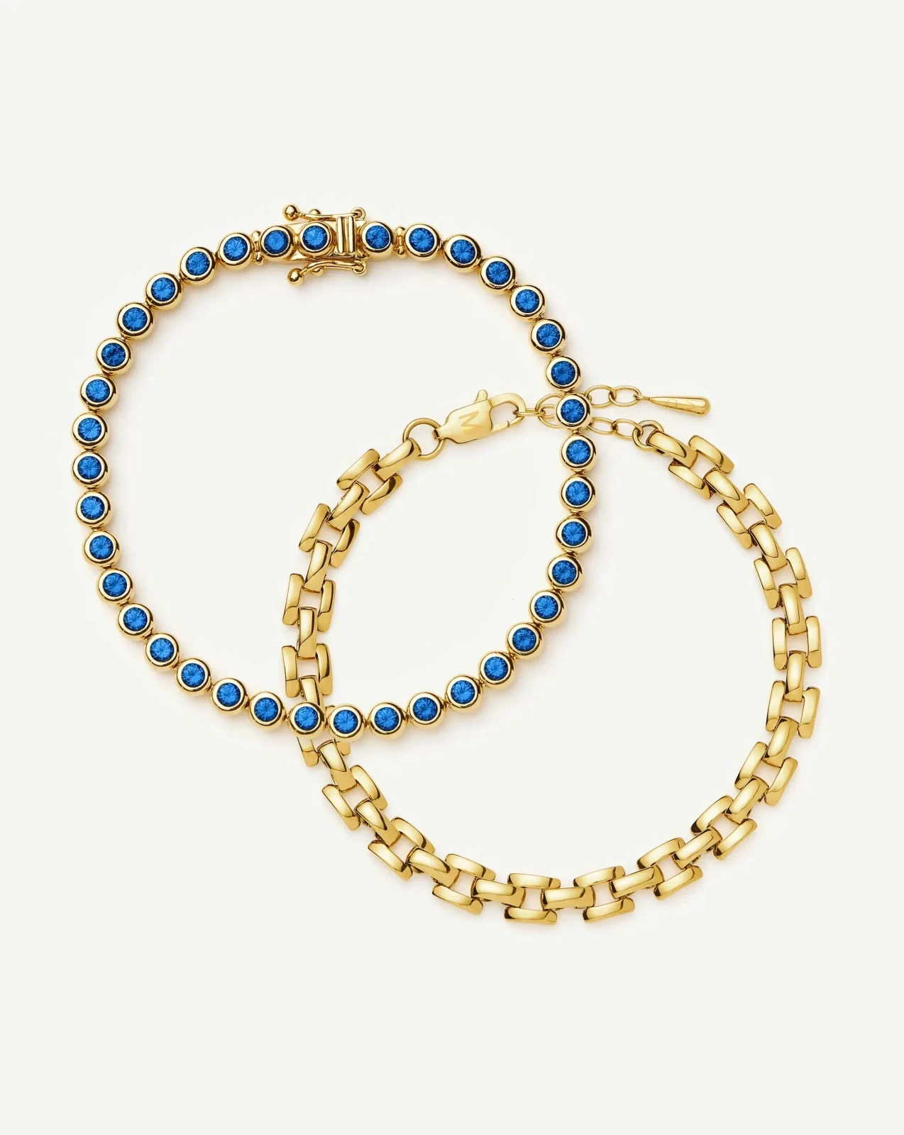 The Forever Timeless Bracelet Set | 18ct Gold Plated/18ct Gold Vermeil/Sapphire Blue Nano-crystal