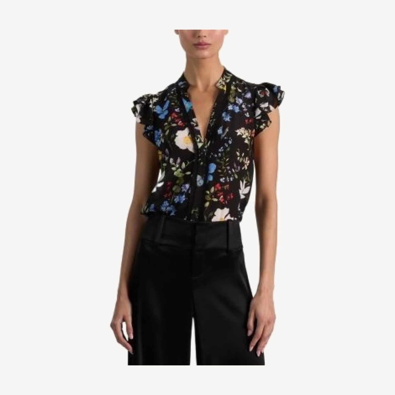 Alice and Olivia Arlette Flutter Sleeve Silk Top