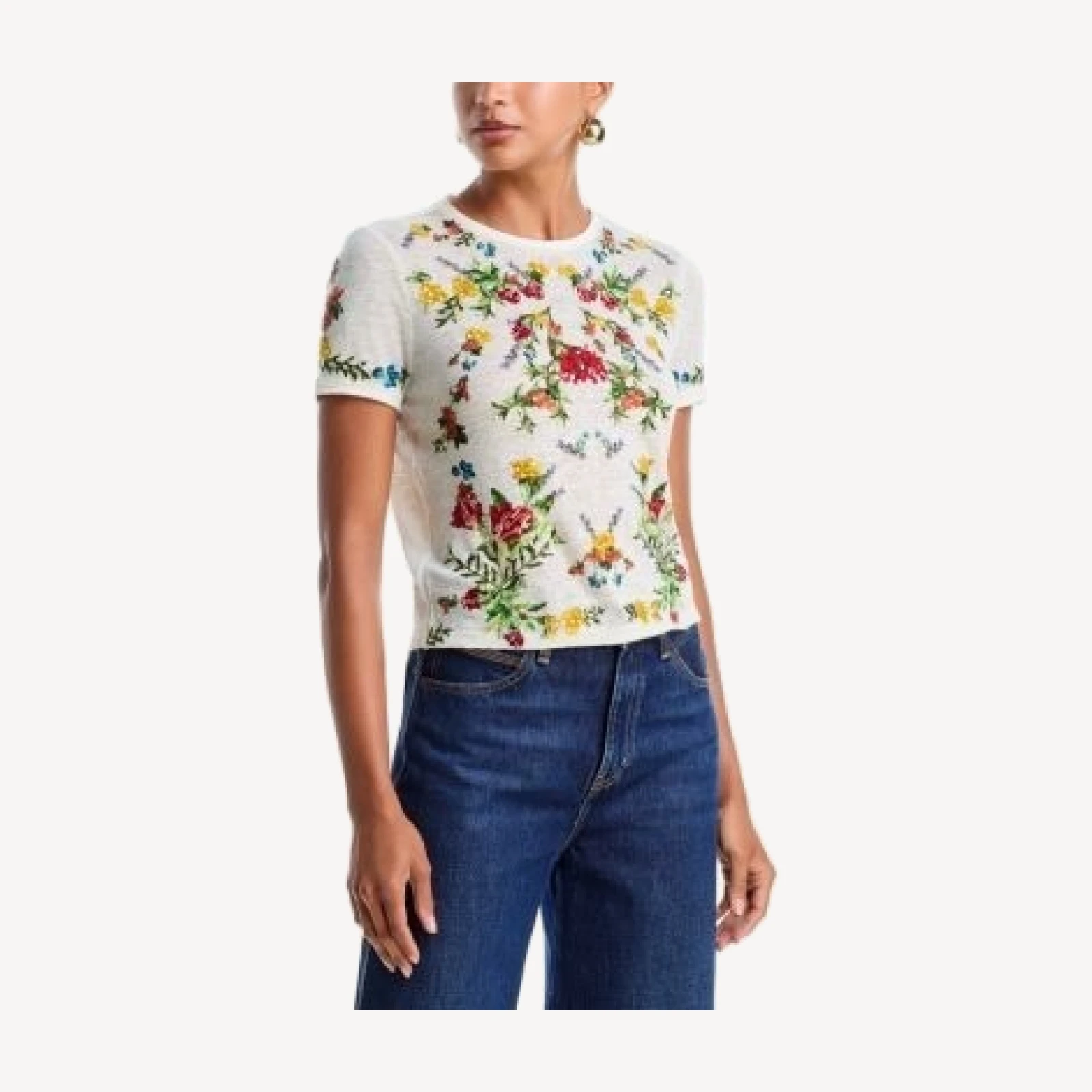 Alice and Olivia Cindy Embroidered Cropped Tee