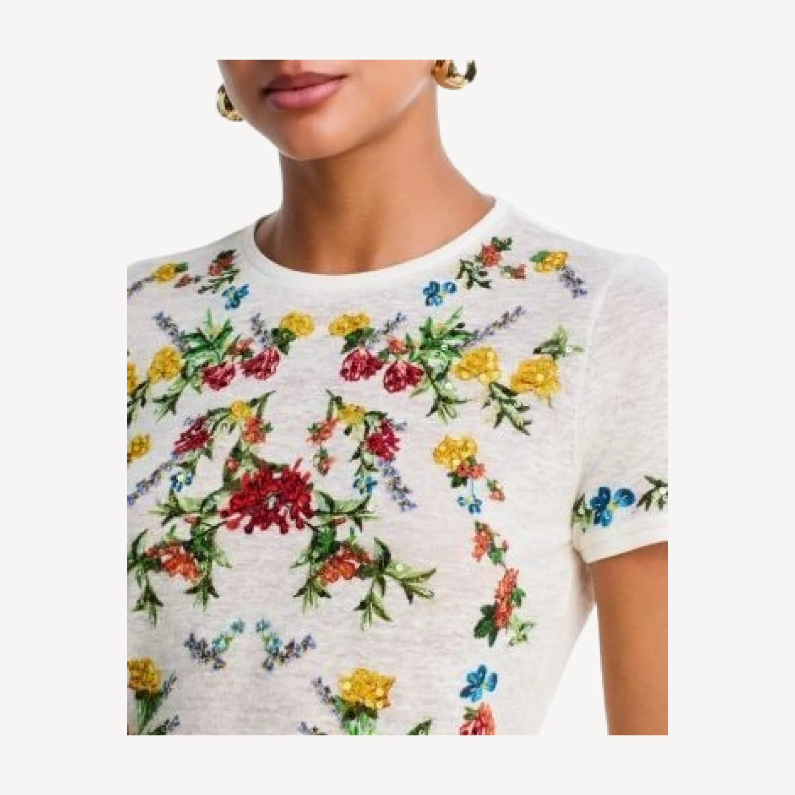 Alice and Olivia Cindy Embroidered Cropped Tee