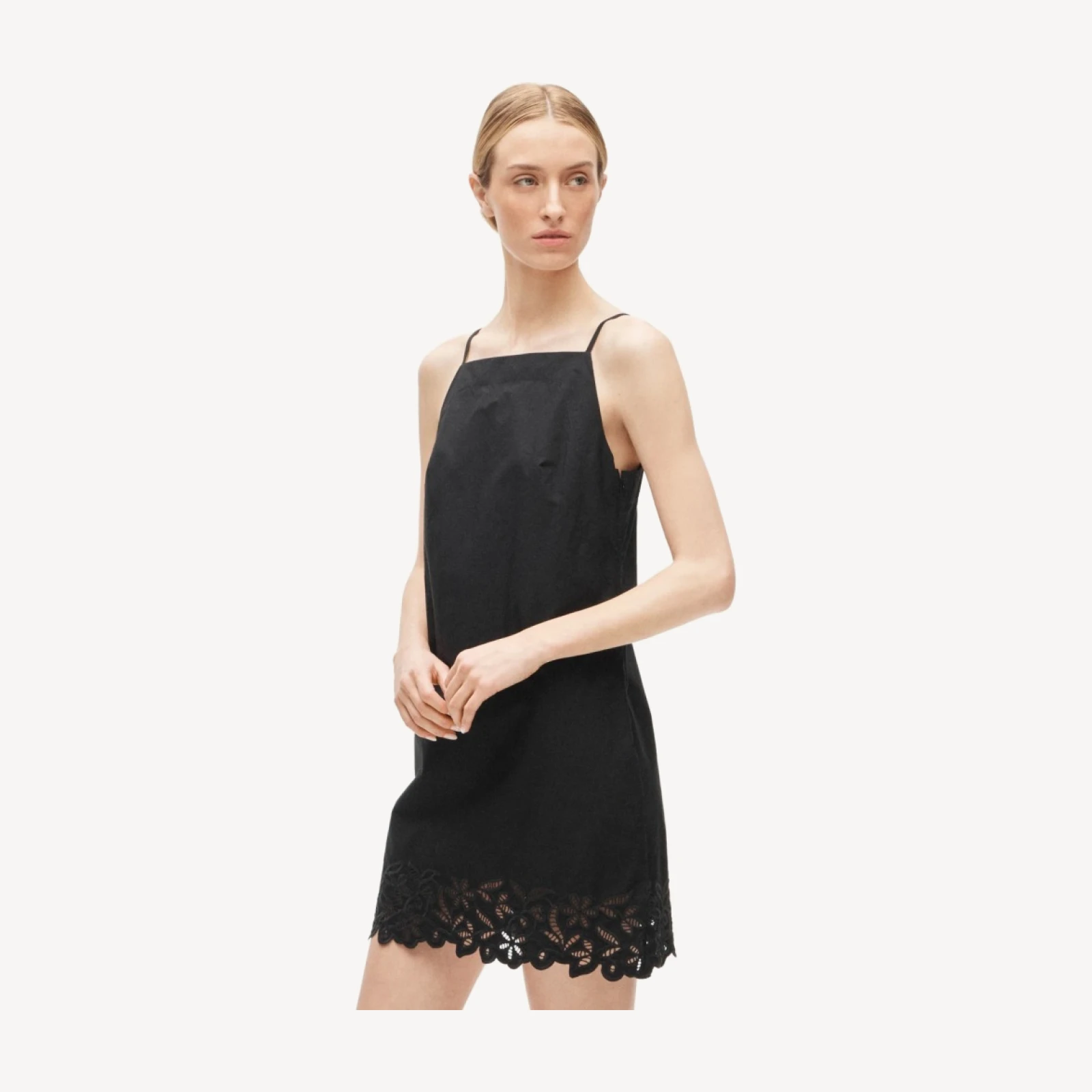 High-squareneck mini dress in cotton poplin