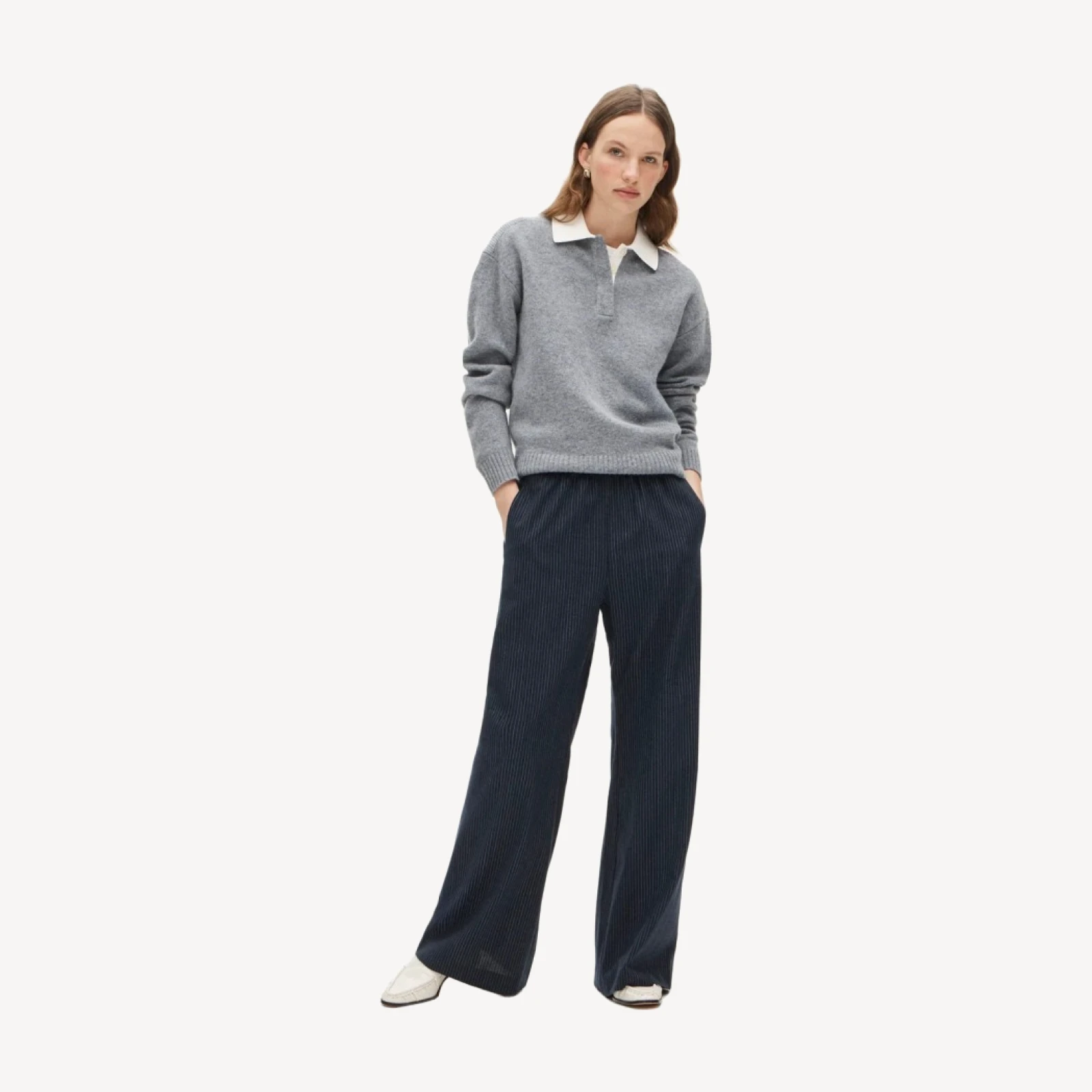 Cosmo pant in pinstriped Italian studio wool
