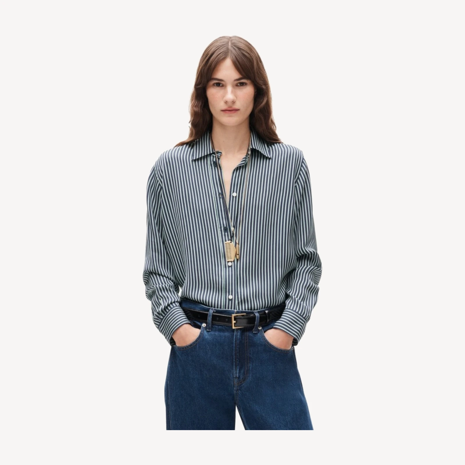 Jules classic-fit button-up shirt in striped viscose twill