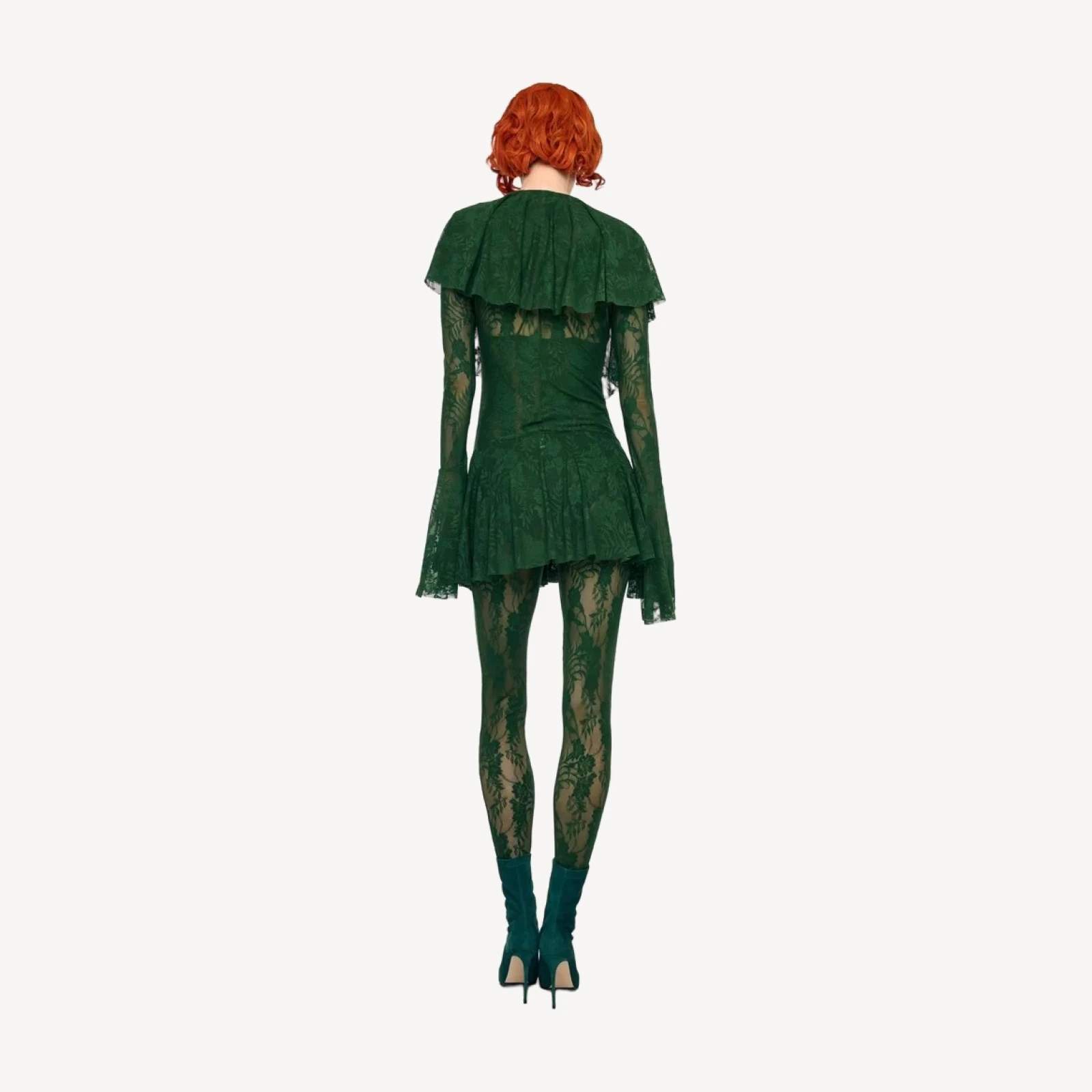 LONG SLEEVE DEEP V RUFFLE MINI DRESS