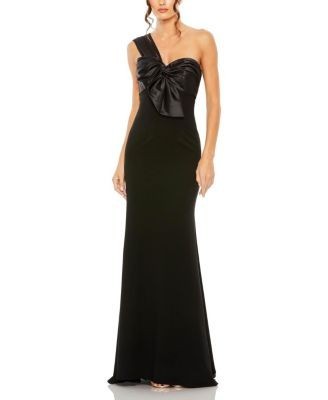 Mac Duggal One Shoulder Pleated Bow Bodice Detail Trumpet Gown