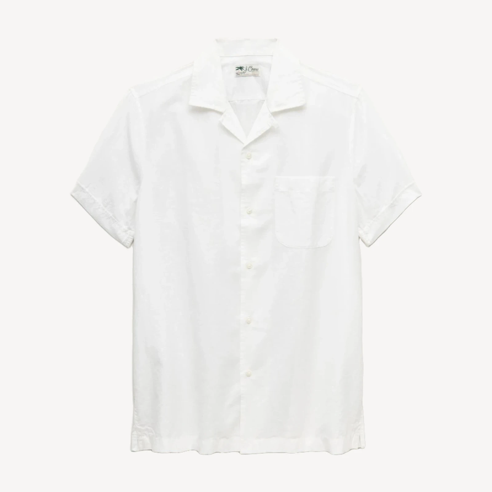 Short-sleeve camp-collar shirt in cotton-linen blend