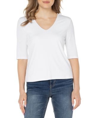 Liverpool Los Angeles V Neck Rib Knit Elbow Sleeve Tee