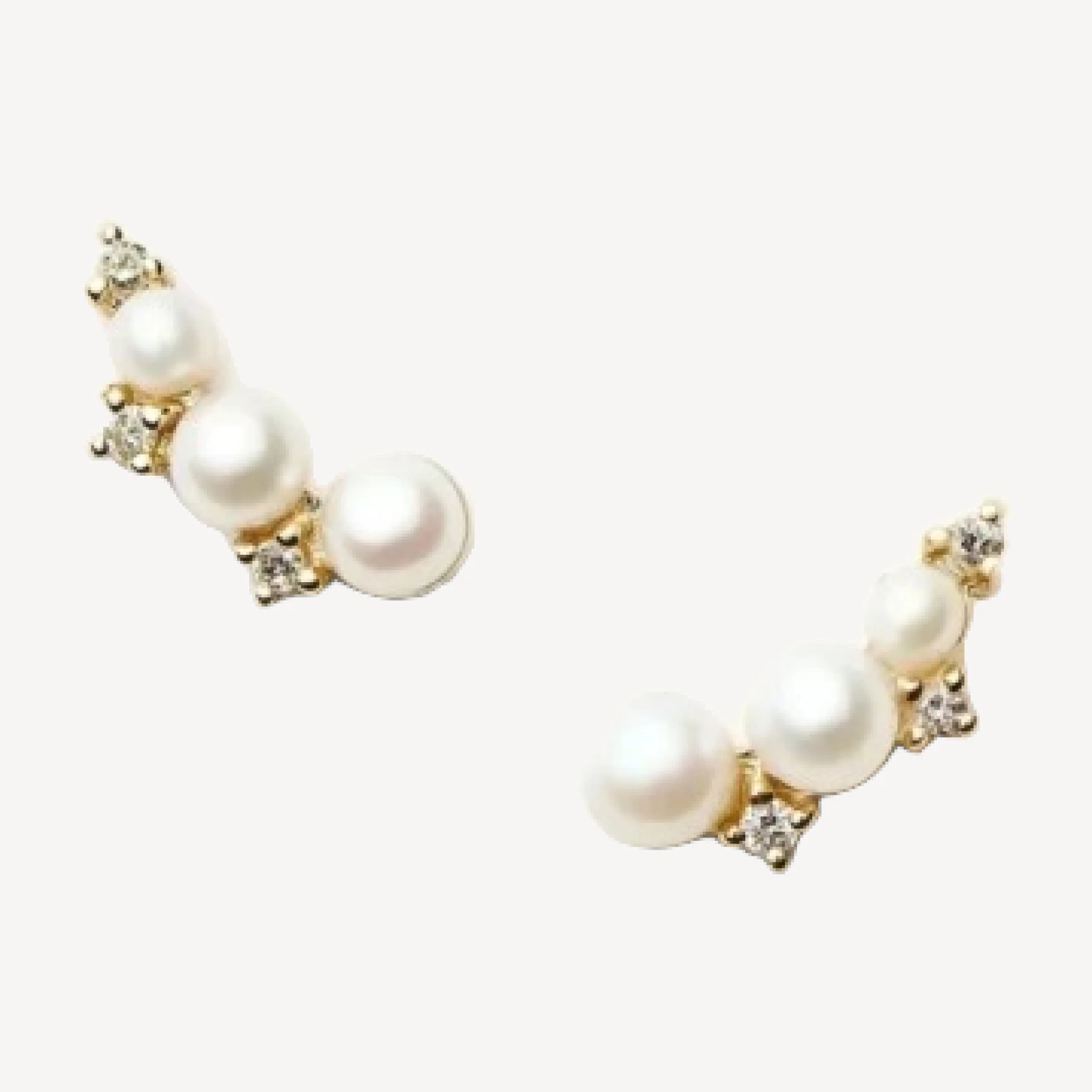 Solid Gold Diamond & Pearl Mini Climber Stud Earrings | 9ct Solid Gold/Pearl