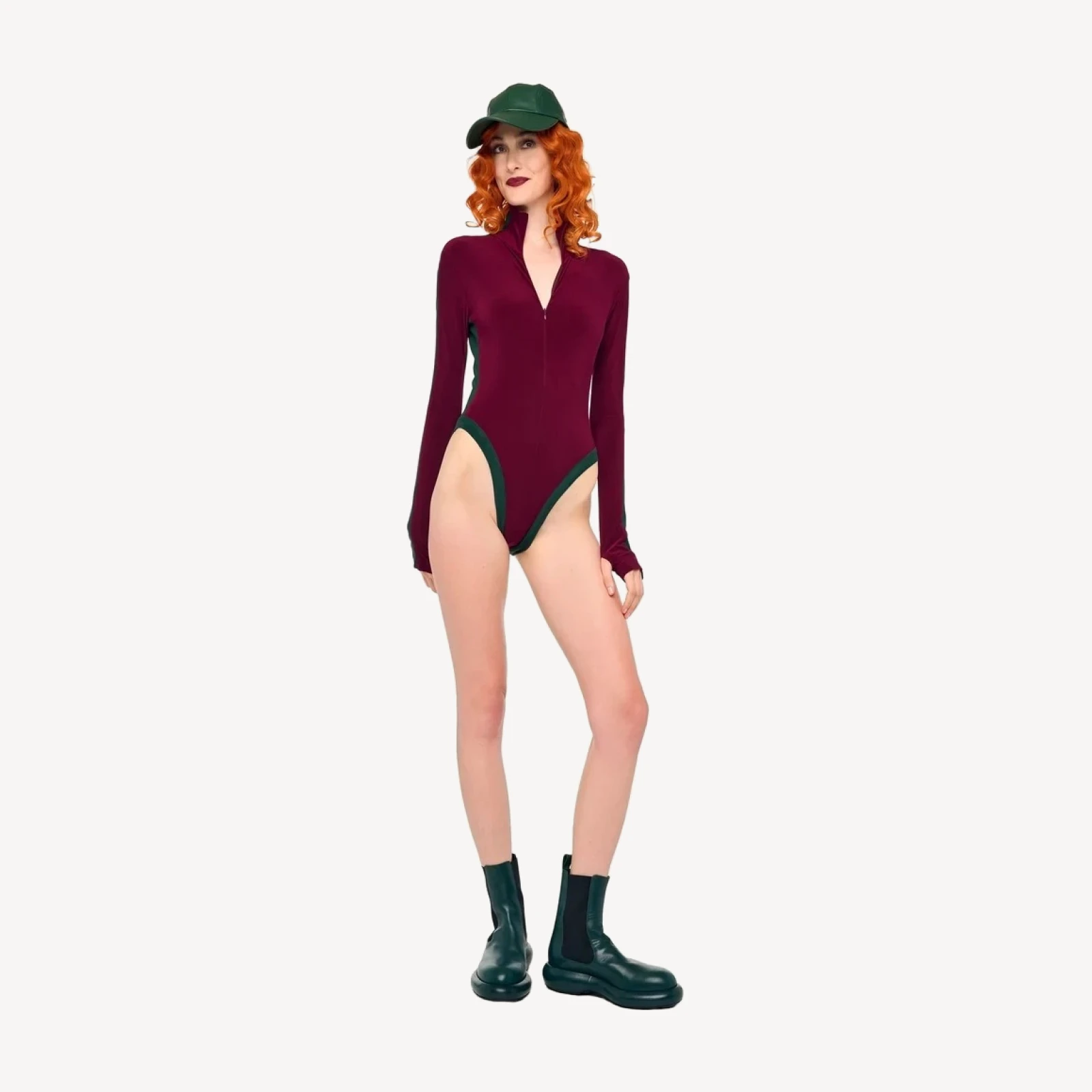 SIDE STRIPE ZIP FRONT L/S TURTLENECK BODYSUIT