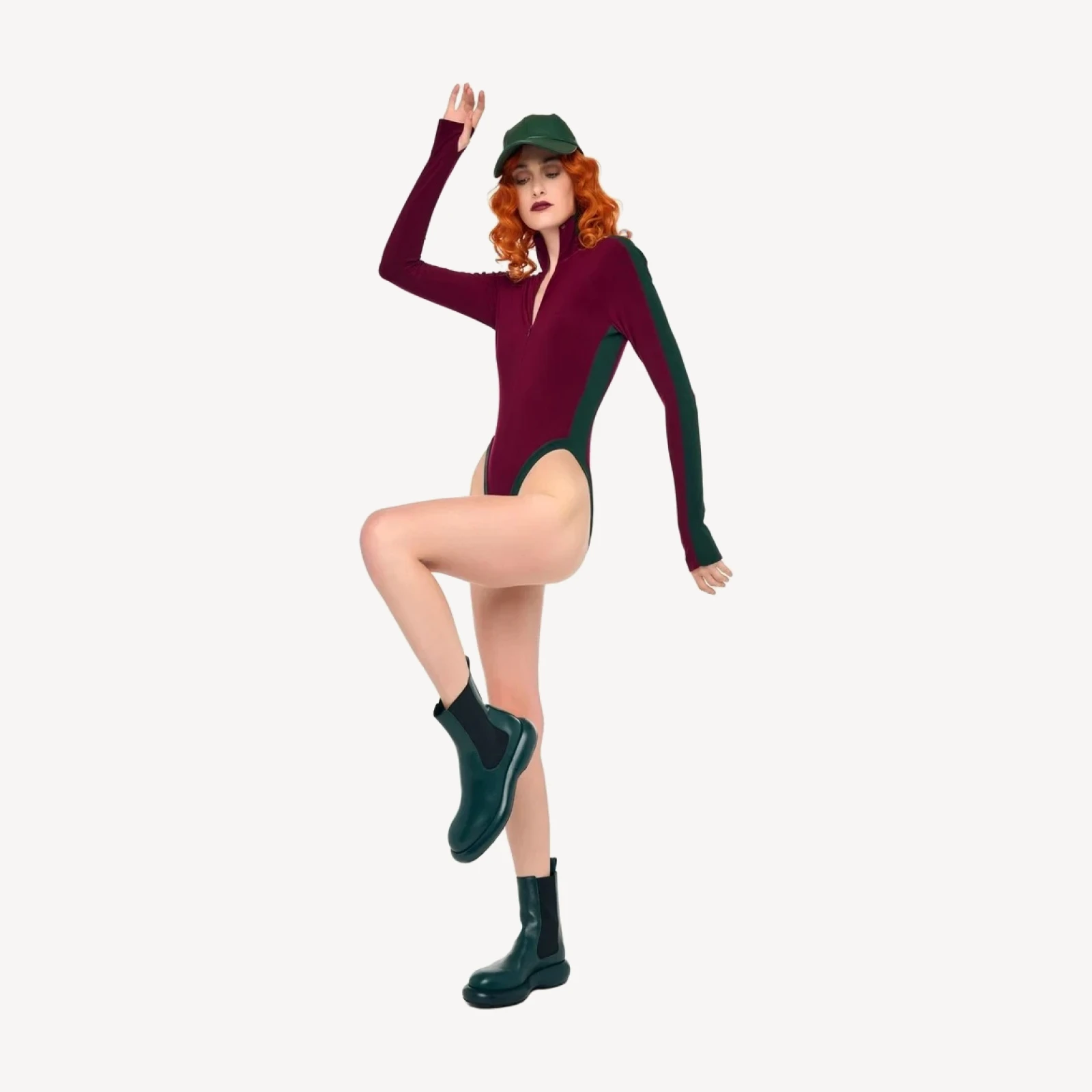 SIDE STRIPE ZIP FRONT L/S TURTLENECK BODYSUIT