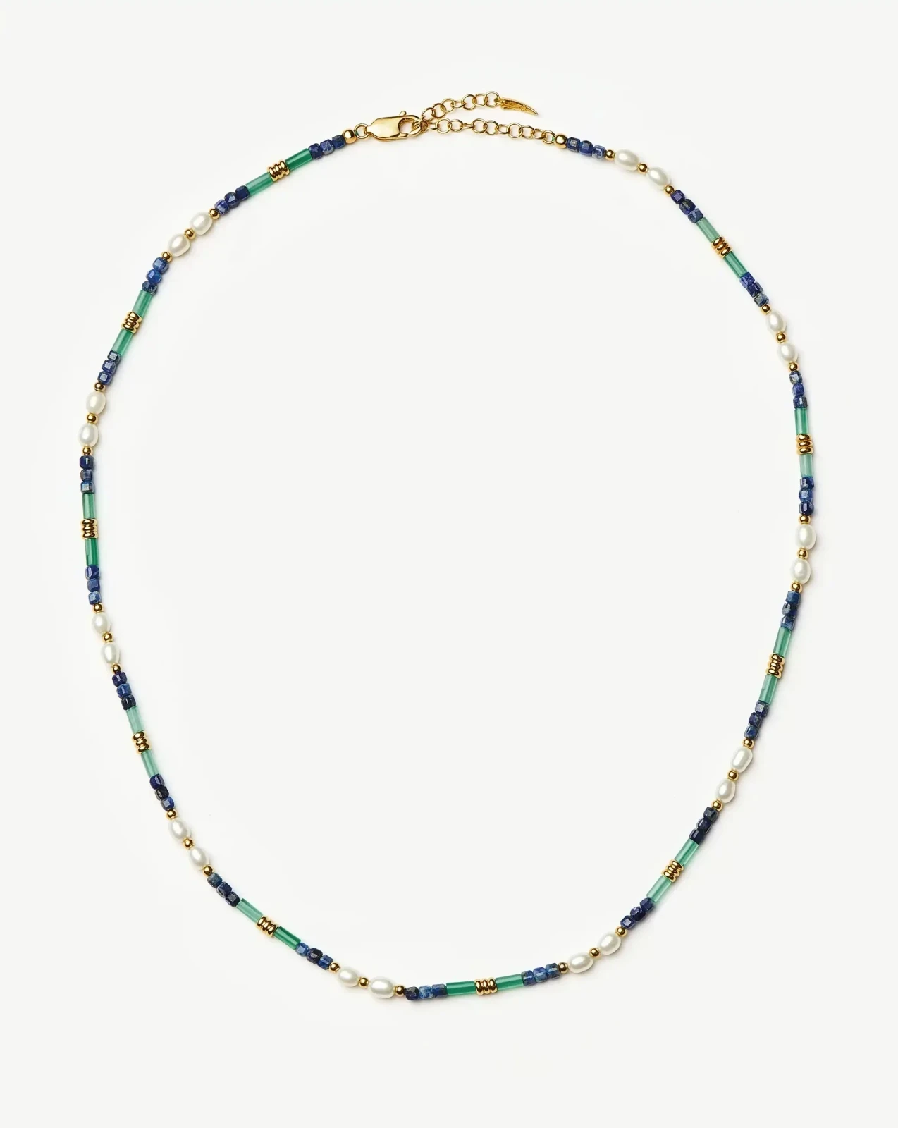 Beaded Gemstone & Pearl Short Necklace | 18ct Gold Plated/Lagoon Blue